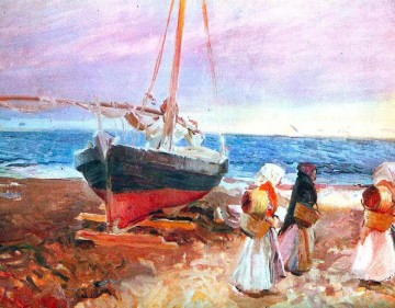 Pescadoras en la playa valencia 1903. Pinturas al óleo